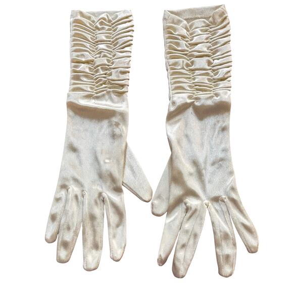 Ladies ruched satin gloves creamy white nylon ruched stretch spandex One Size - Picture 1 of 5